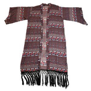 Romeo & Juliet Couture Floral Long Line Open Front Kimono w/ Fringe Hem Size S